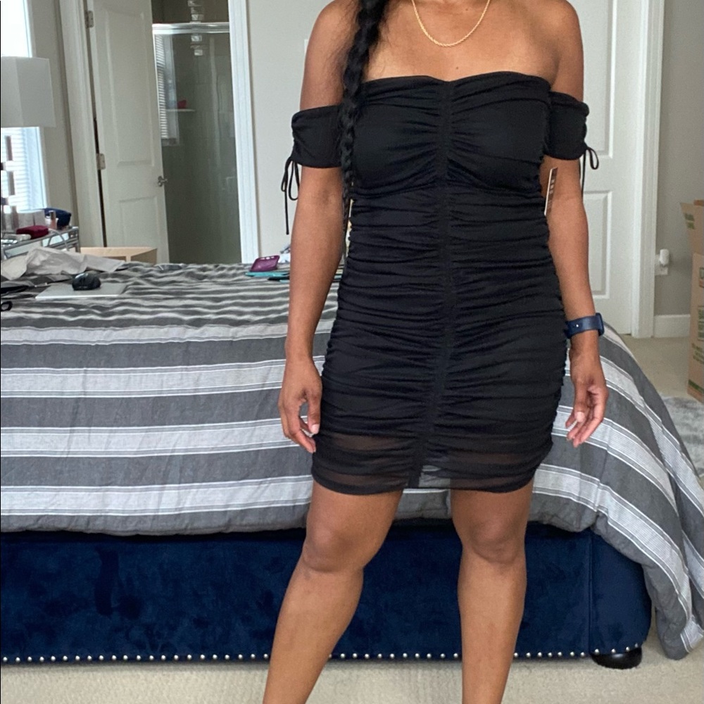 Express ruched black dress